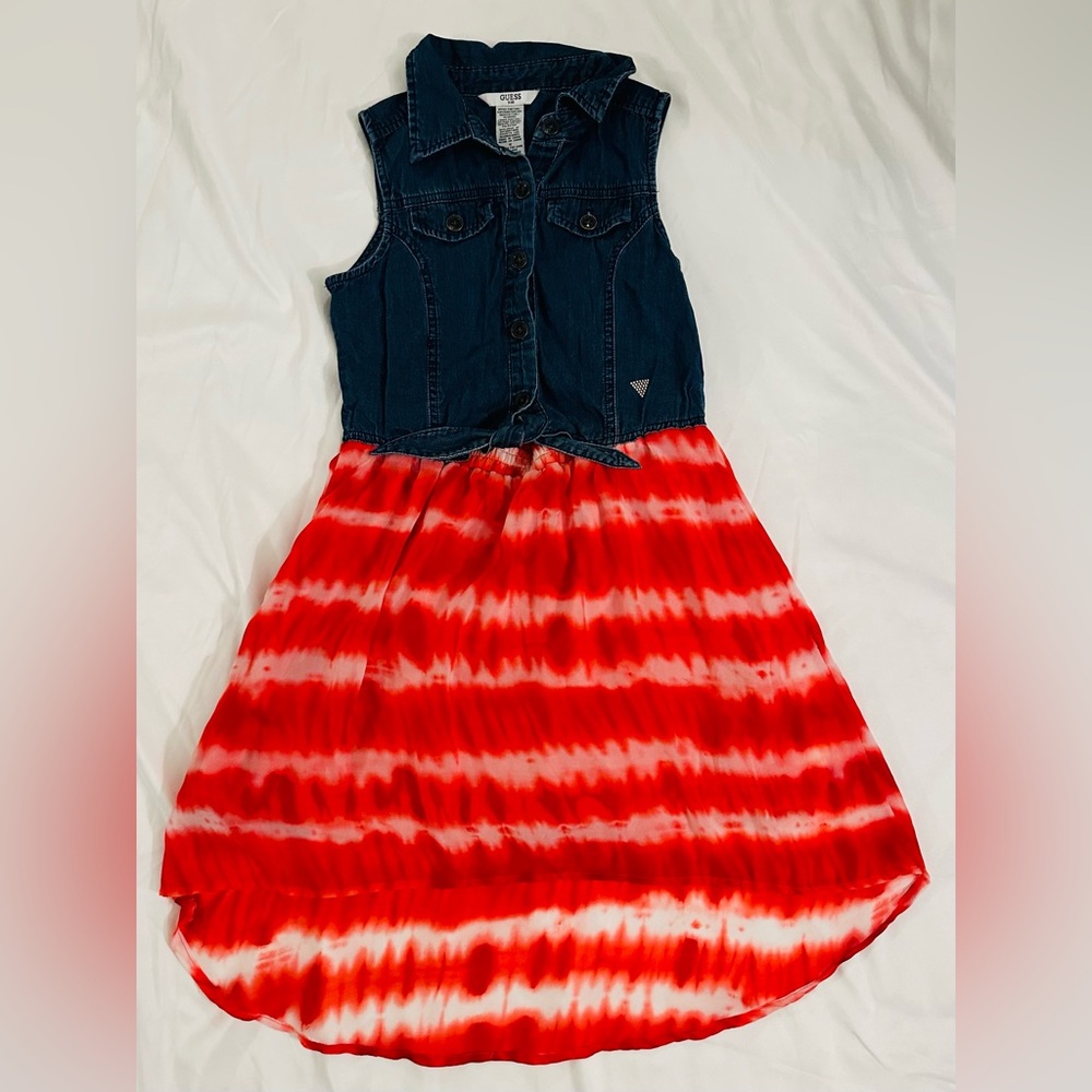 Guess denim and chiffon dress. Red and blue size youth 12.